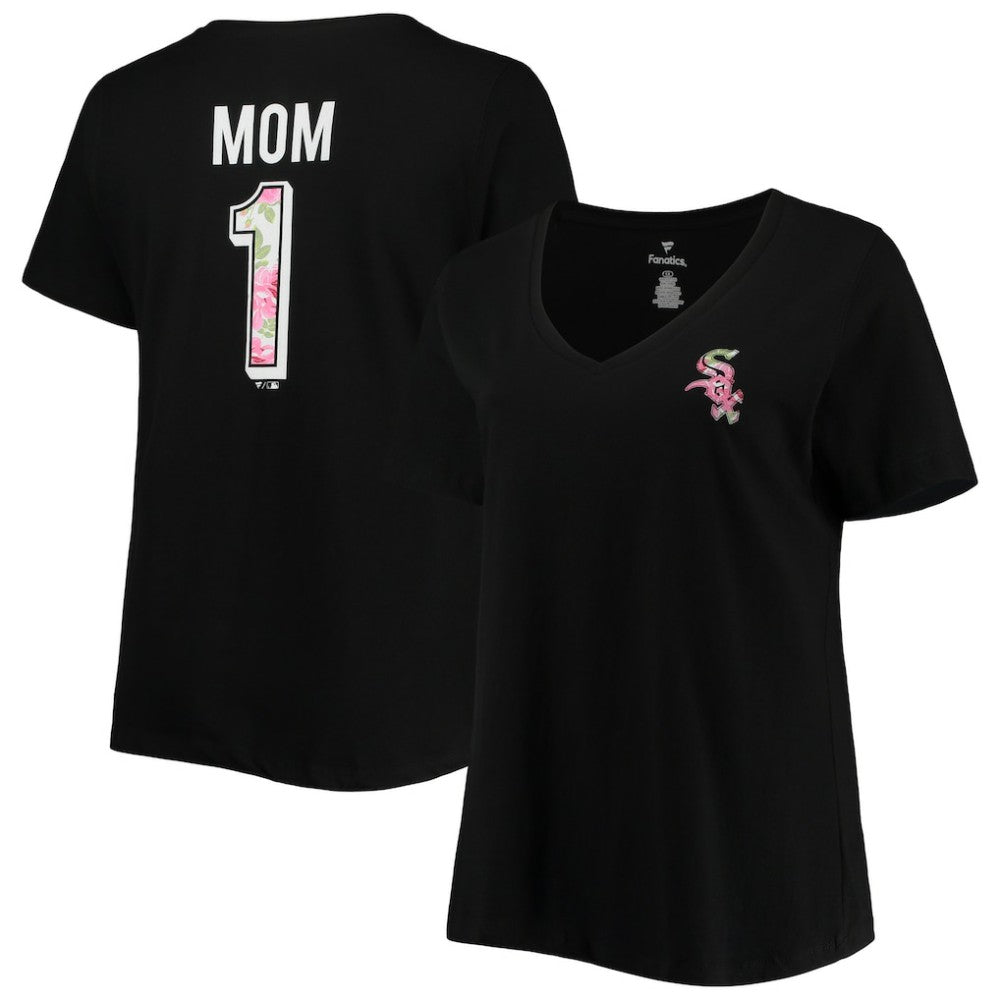 Black Chicago White Sox Women's Plus Size #1 Mom 2-Hit V-Neck T-Shirt