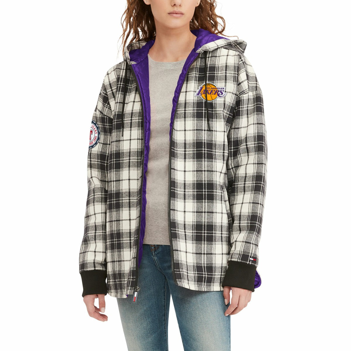 Los Angeles Lakers Tommy Jeans Women's Molly Flannel Full-Zip Hoodie