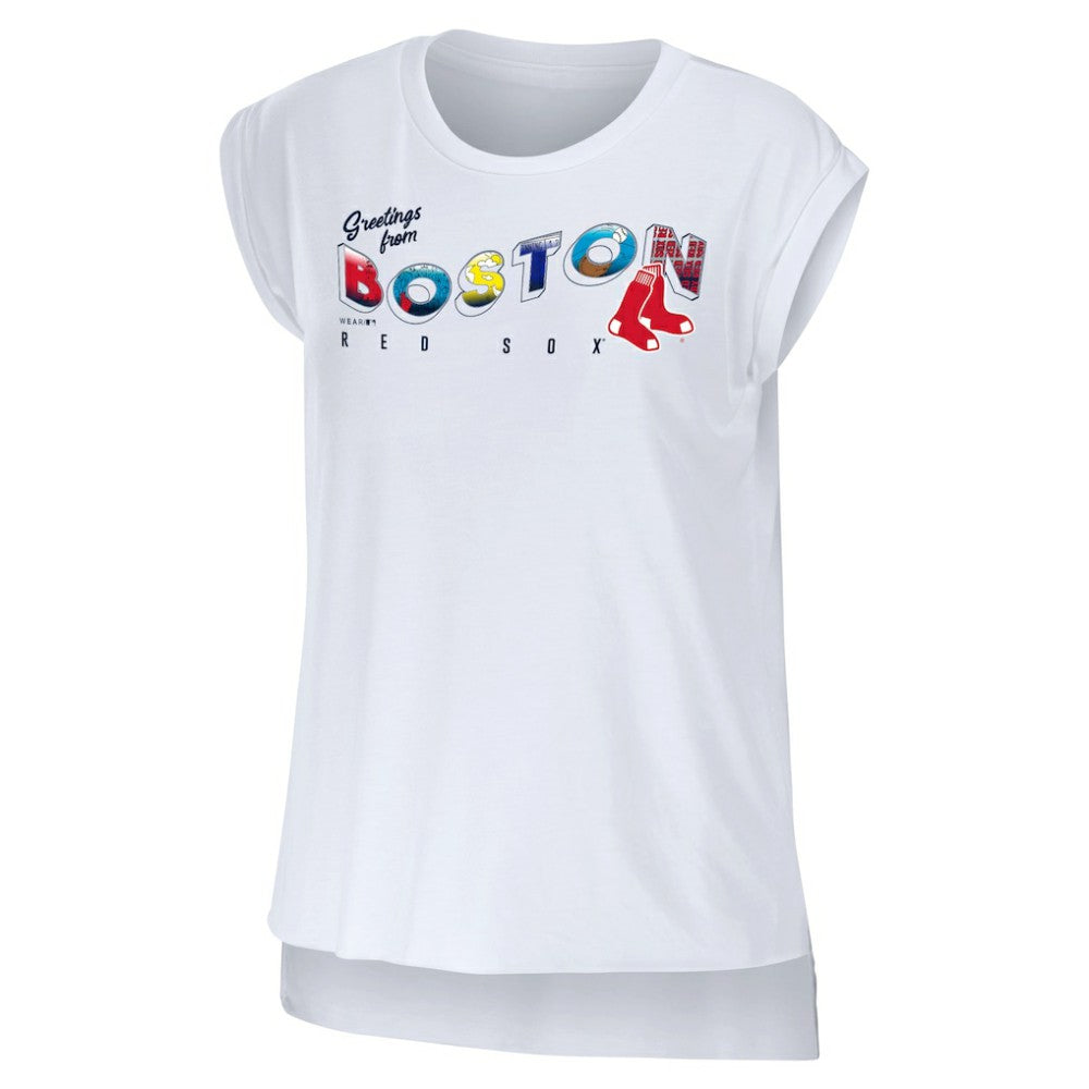 White Boston Red Sox WEAR by Erin Andrews Women's Greetings From T-Shirt