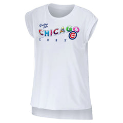 White Chicago Cubs WEAR by Erin Andrews Women's Greetings From T-Shirt