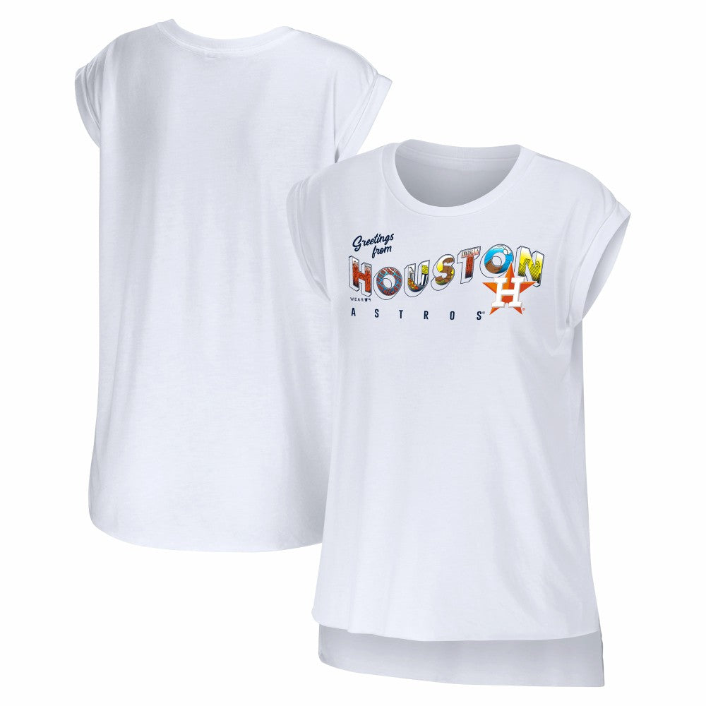 White Houston Astros WEAR by Erin Andrews Women's Greetings From T-Shirt