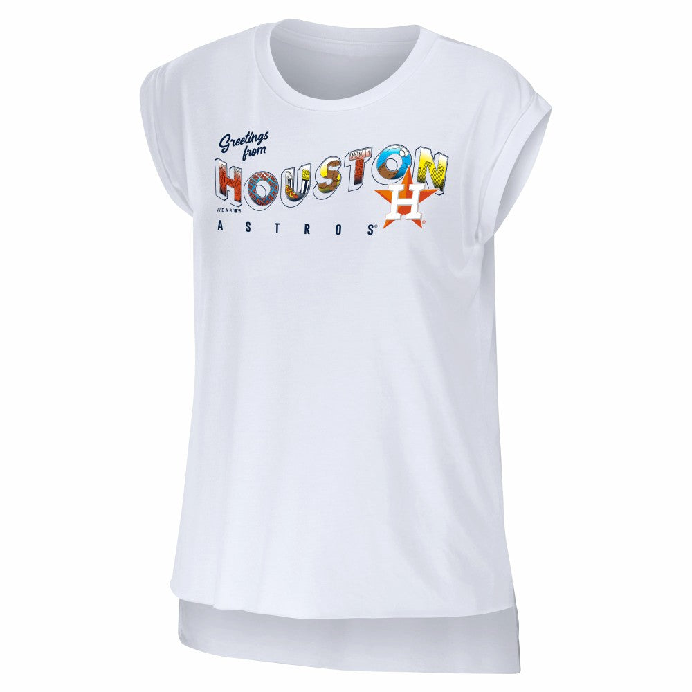 White Houston Astros WEAR by Erin Andrews Women's Greetings From T-Shirt