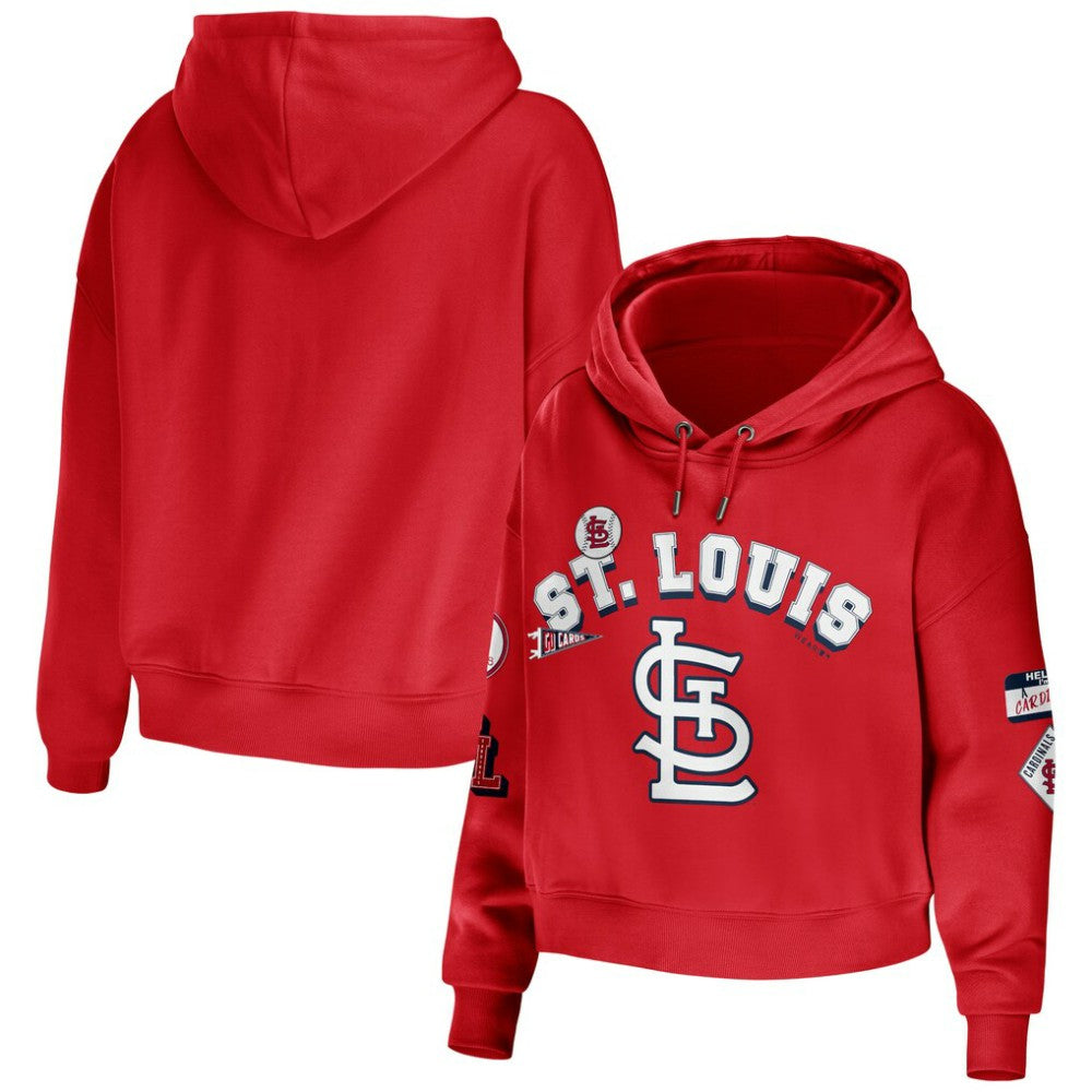 Red St. Louis Cardinals WEAR by Erin Andrews Women's Modest Patches Cropped Pullover Hoodie