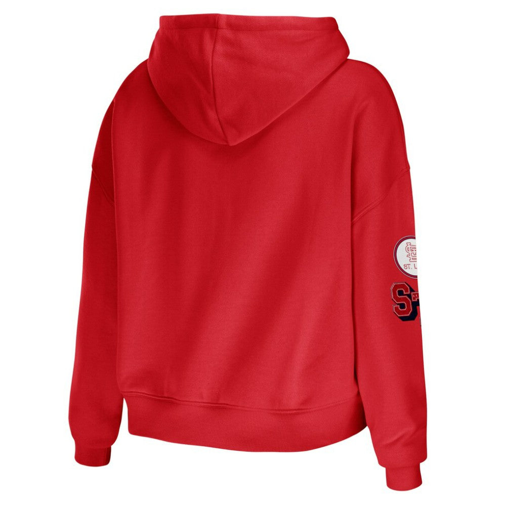 Red St. Louis Cardinals WEAR by Erin Andrews Women's Modest Patches Cropped Pullover Hoodie