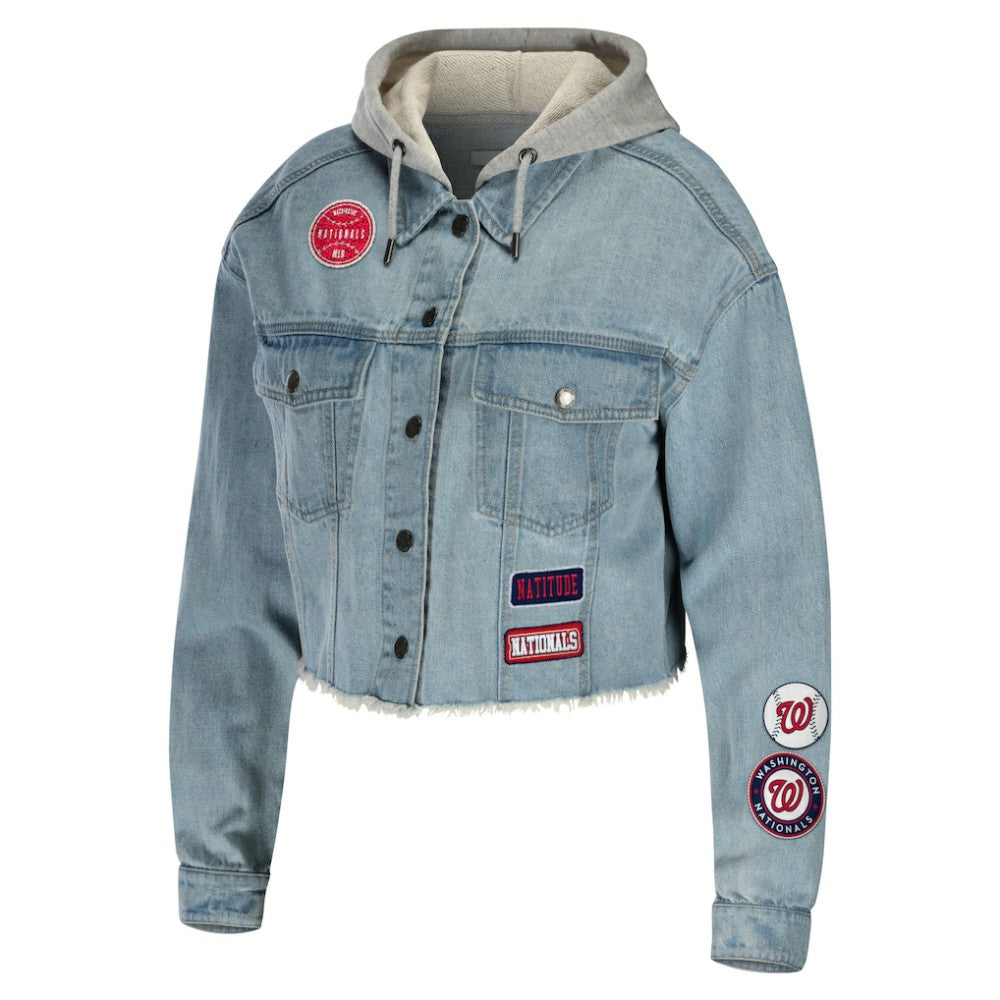 Washington Nationals WEAR by Erin Andrews Women's Hooded Button-Up Denim Jacket