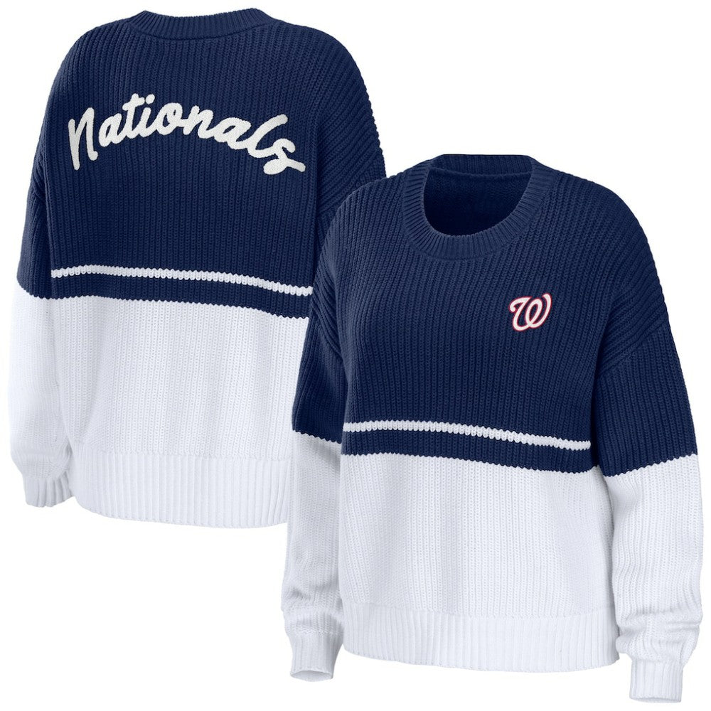 Navy/White Washington Nationals WEAR by Erin Andrews Women's Chunky Pullover Sweatshirt