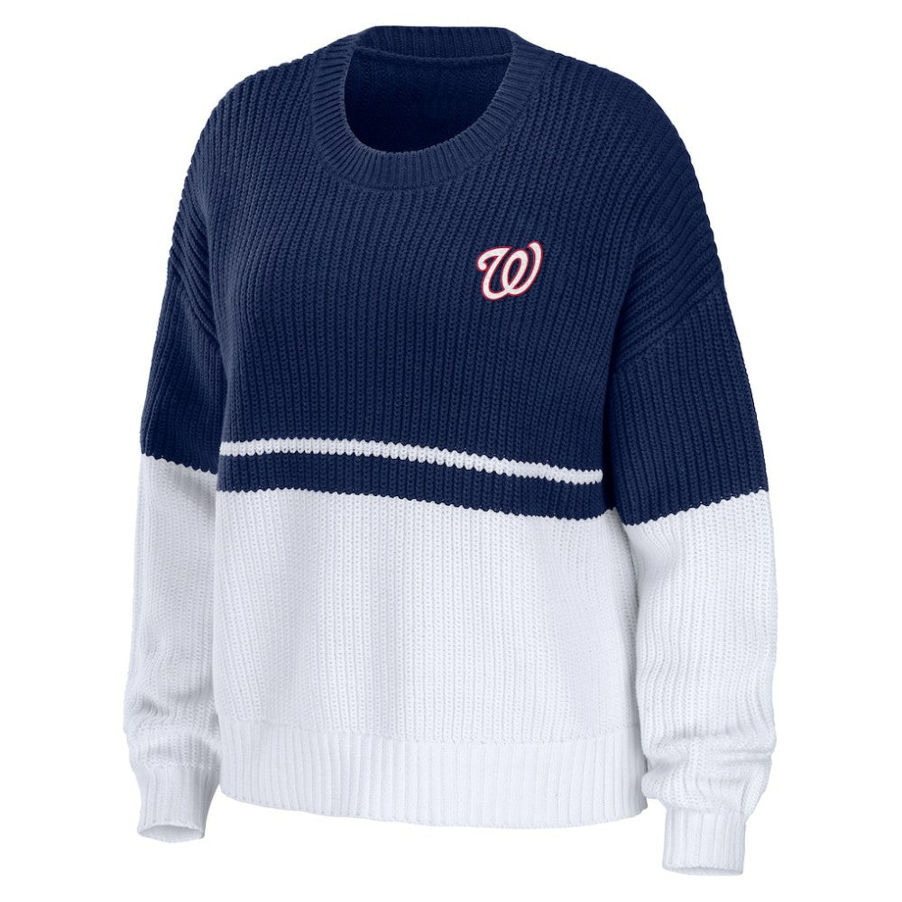 Navy/White Washington Nationals WEAR by Erin Andrews Women's Chunky Pullover Sweatshirt