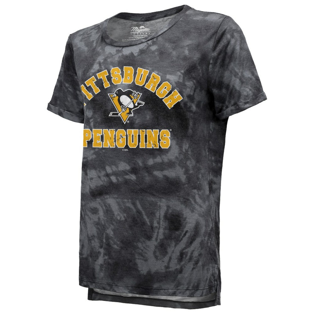 NHL Pittsburgh Penguins Majestic Threads Women's Boyfriend Tie-Dye Tri-Blend T-Shirt