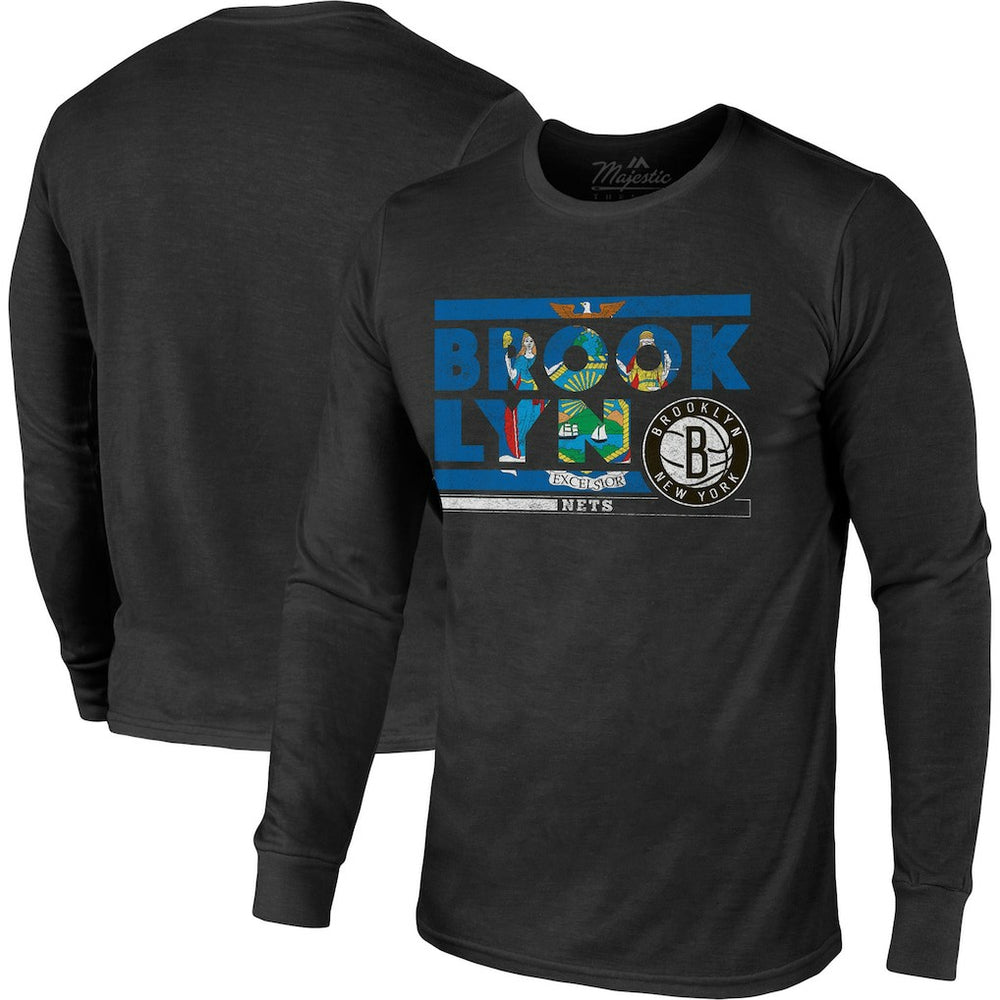 Brooklyn Nets Majestic Threads City and State Tri-Blend Long Sleeve T-Shirt