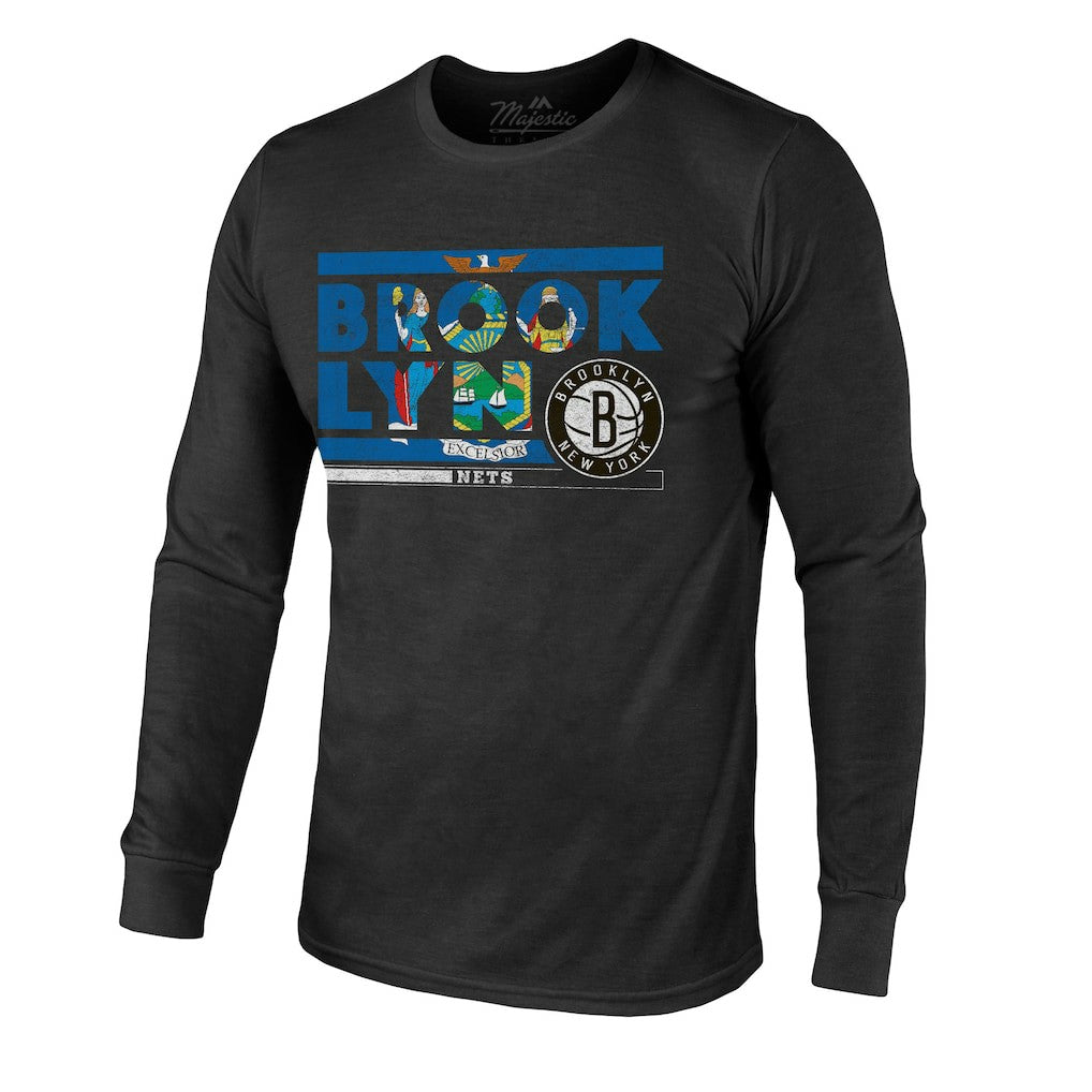 Brooklyn Nets Majestic Threads City and State Tri-Blend Long Sleeve T-Shirt