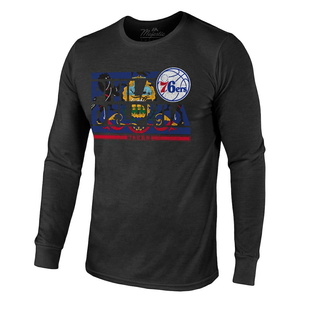 Philadelphia 76ers Majestic Threads City and State Tri-Blend Long Sleeve T-Shirt