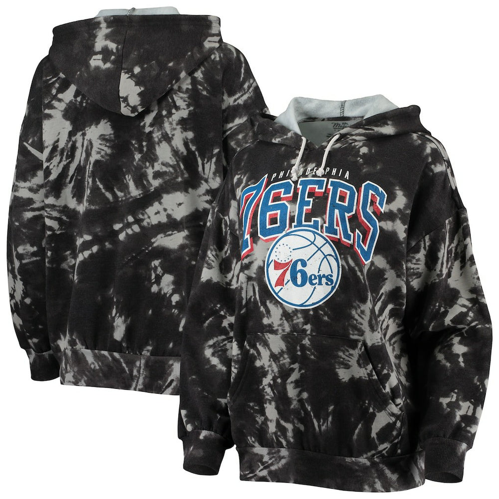Philadelphia 76ers Majestic Threads Women's Burble Tie-Dye Tri-Blend Pullover Hoodie