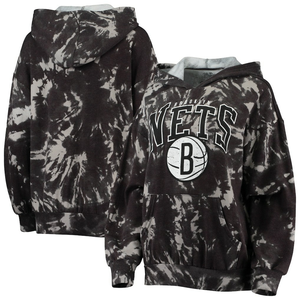 Brooklyn Nets Majestic Threads Women's Burble Tie-Dye Tri-Blend Pullover Hoodie