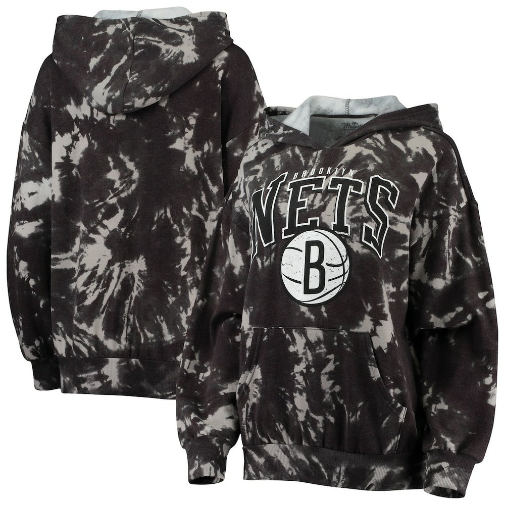 Brooklyn Nets Majestic Threads Women's Burble Tie-Dye Tri-Blend Pullover Hoodie
