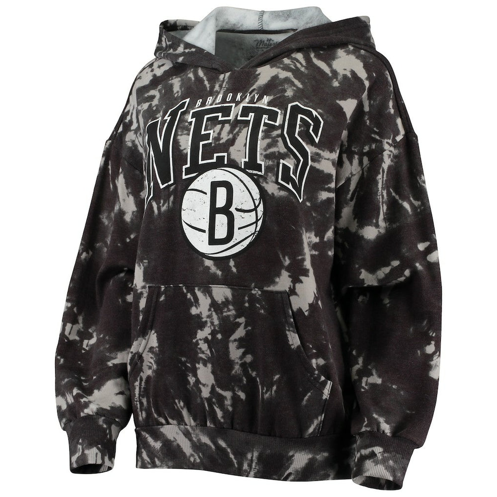 Brooklyn Nets Majestic Threads Women's Burble Tie-Dye Tri-Blend Pullover Hoodie
