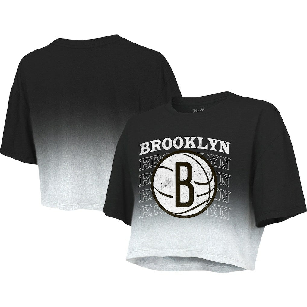 Brooklyn Nets Majestic Threads Women's Repeat Dip-Dye Cropped T-Shirt