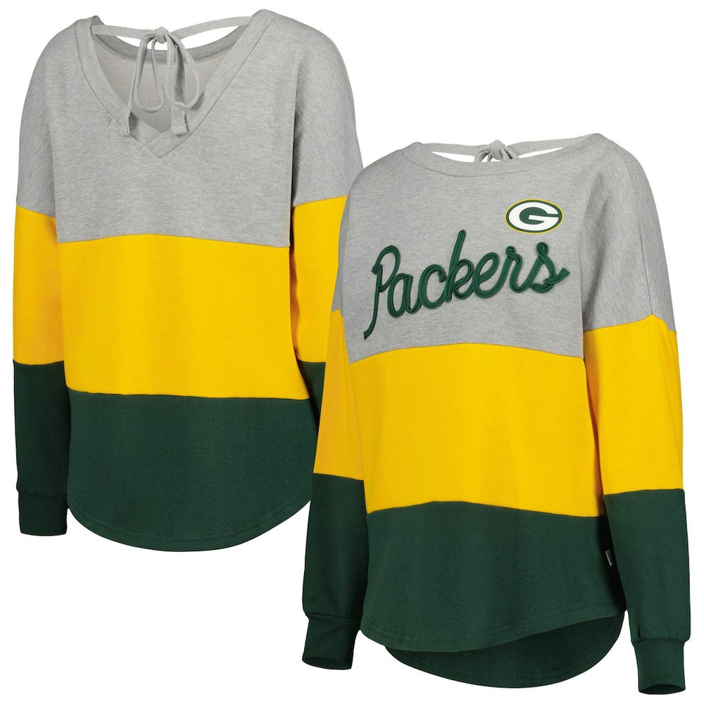 Touch Women's Outfield Deep V-Back Waist Length Pullover Sweatshirt - Green Bay Packers Pullover