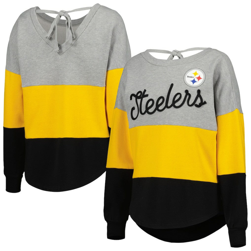Touch Women's Outfield Deep V-Back Waist Length Pullover Sweatshirt - Pittsburgh Steelers Pullover
