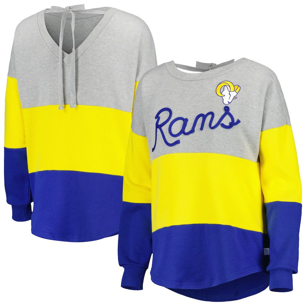 Touch Women's Outfield Deep V-Back Waist Length Pullover Sweatshirt - Los Angeles Rams Pullover