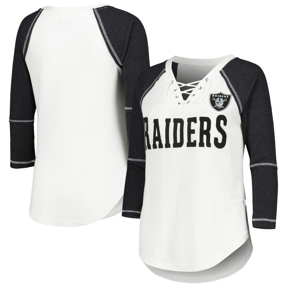 Touch Women's Rebel Raglan Tri-Blend 3/4-Sleeve Lace-Up V-Neck T-Shirt - Las Vegas Raiders T-shirts