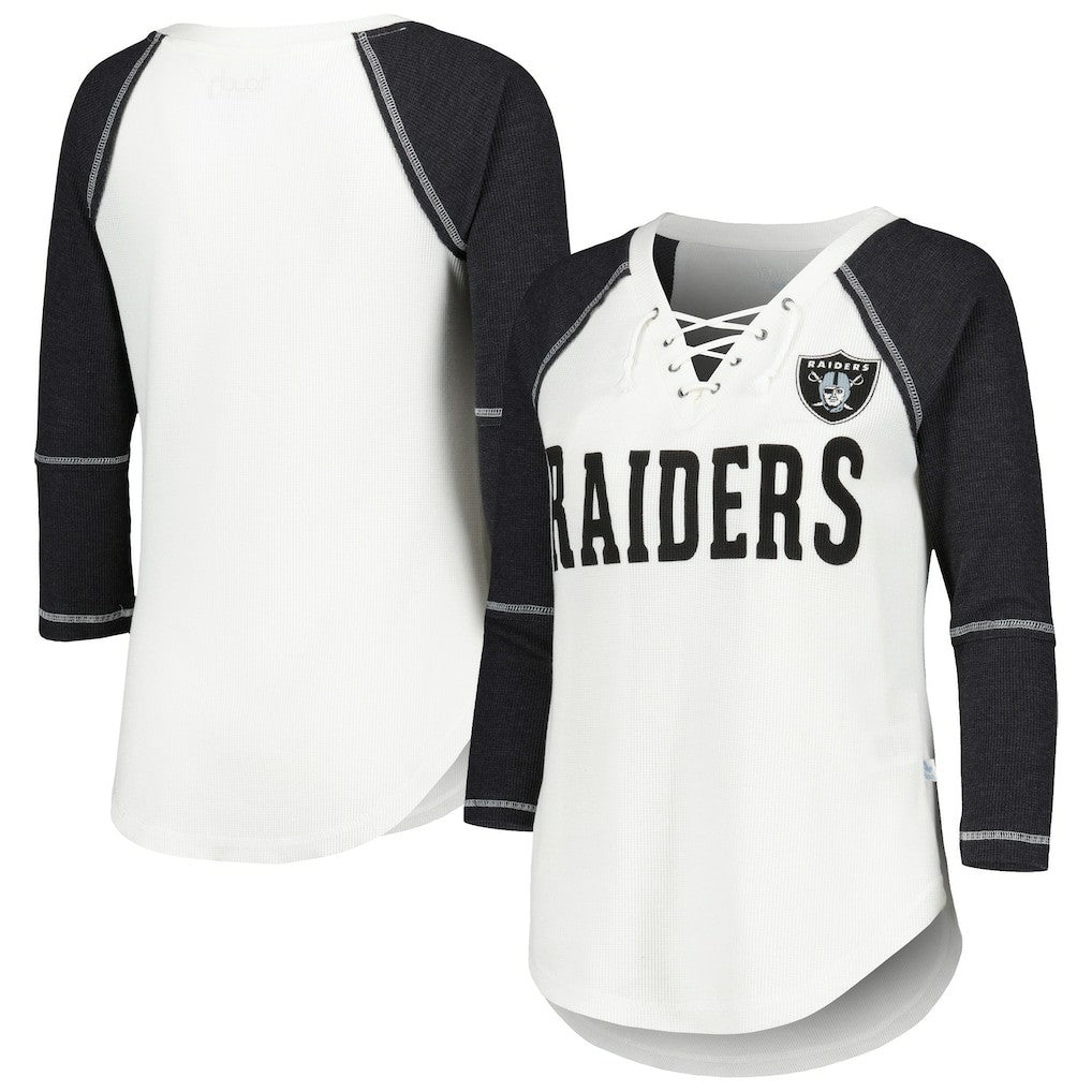 Touch Women's Rebel Raglan Tri-Blend 3/4-Sleeve Lace-Up V-Neck T-Shirt - Las Vegas Raiders T-shirts