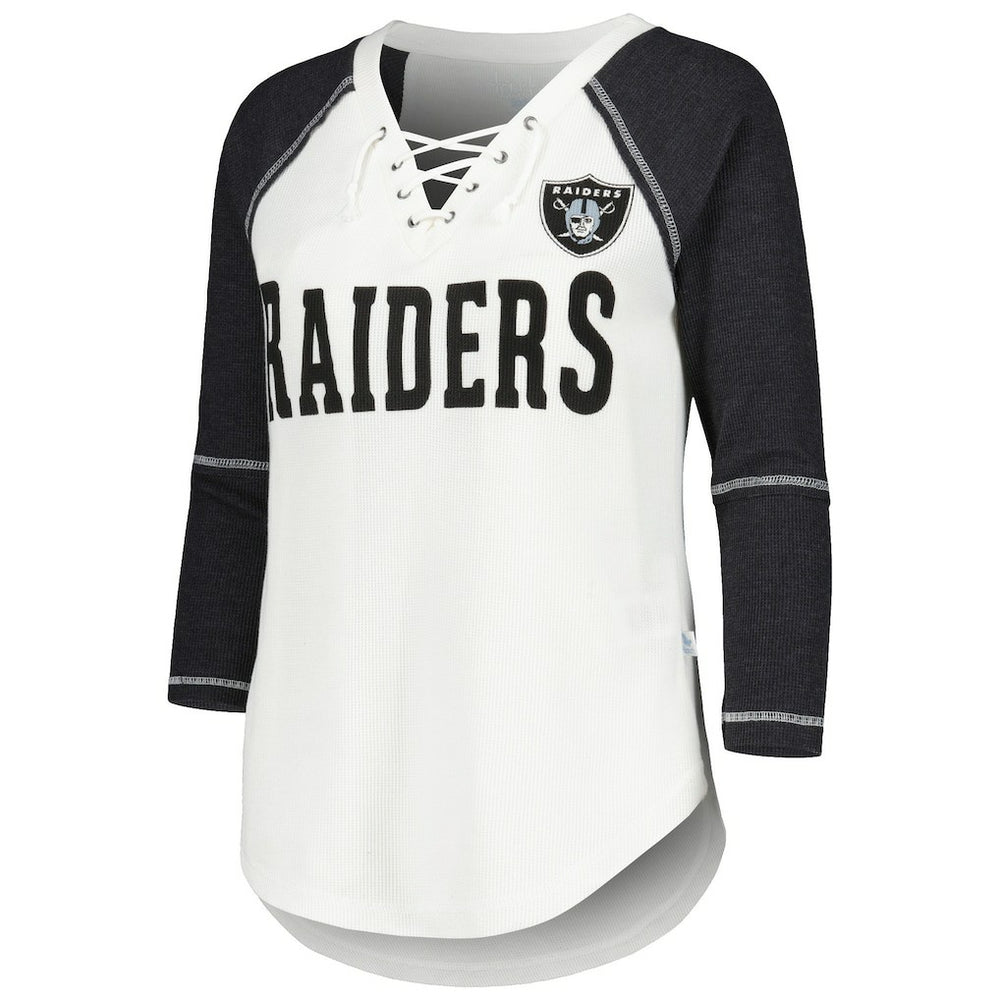 Touch Women's Rebel Raglan Tri-Blend 3/4-Sleeve Lace-Up V-Neck T-Shirt - Las Vegas Raiders T-shirts