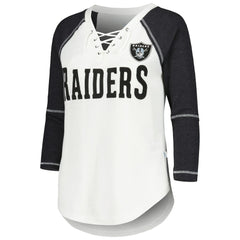 Touch Women's Rebel Raglan Tri-Blend 3/4-Sleeve Lace-Up V-Neck T-Shirt - Las Vegas Raiders T-shirts