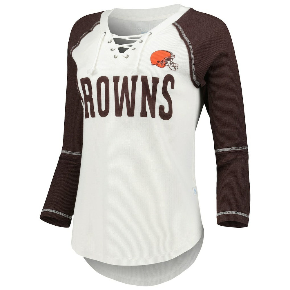 Touch Women's Rebel Raglan Tri-Blend 3/4-Sleeve Lace-Up V-Neck T-Shirt - Cleveland Browns T-shirts