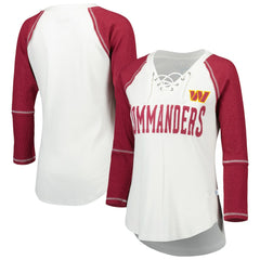 Touch Women's Rebel Raglan Tri-Blend 3/4-Sleeve Lace-Up V-Neck T-Shirt - Washington Commanders T-shirts