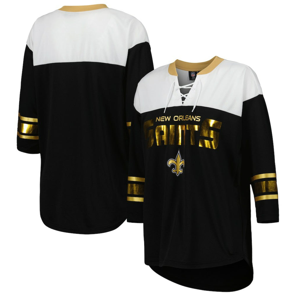 G-III 4Her by Carl Banks Women's Double Team 3/4-Sleeve Lace-Up T-Shirt - New Orleans Saints T-shirts