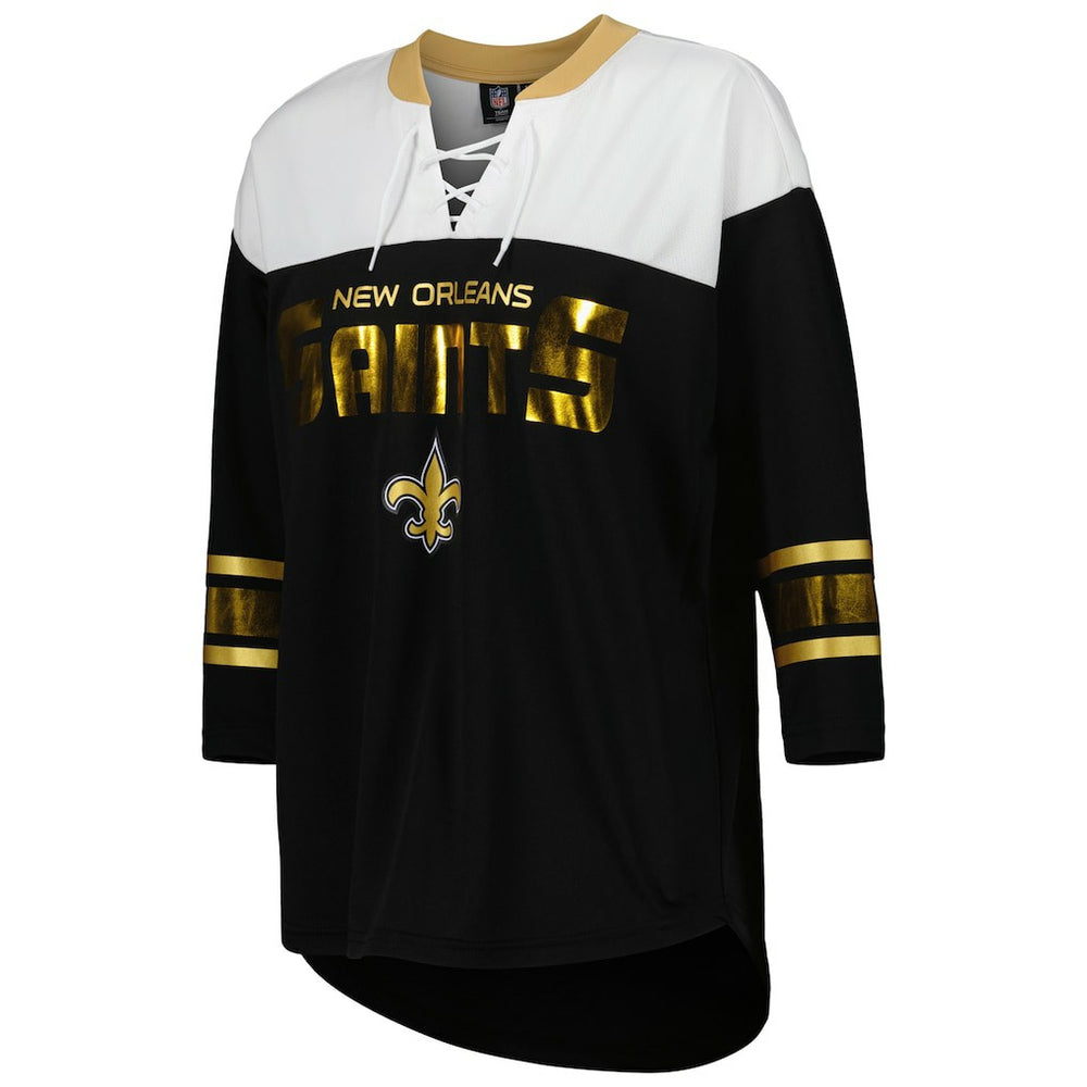 G-III 4Her by Carl Banks Women's Double Team 3/4-Sleeve Lace-Up T-Shirt - New Orleans Saints T-shirts
