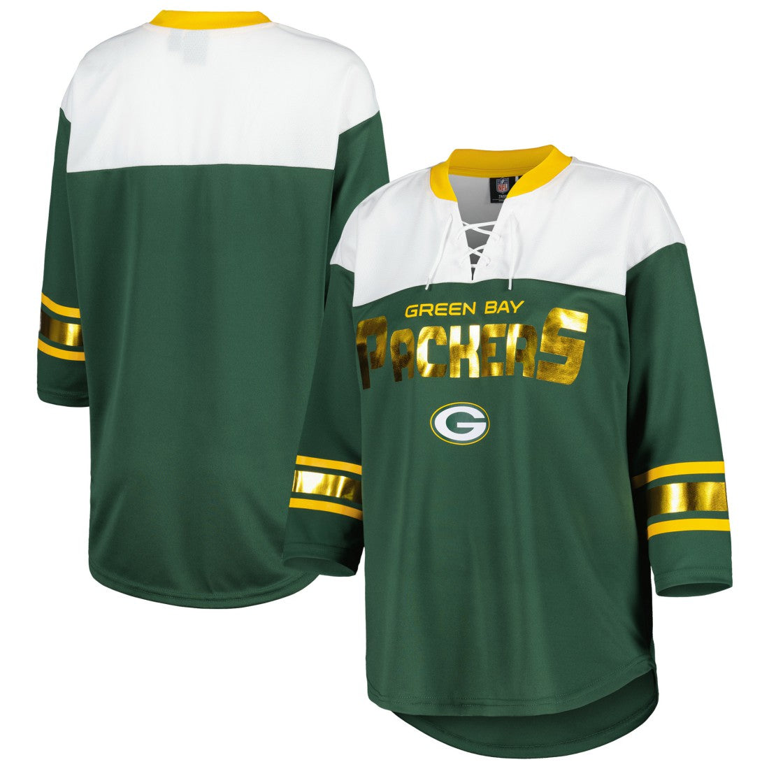 G-III 4Her by Carl Banks Women's Double Team 3/4-Sleeve Lace-Up T-Shirt - Green Bay Packers T-shirts