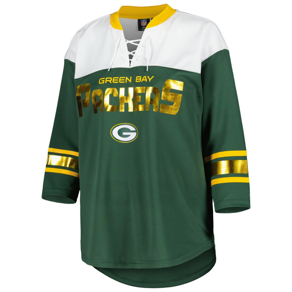 G-III 4Her by Carl Banks Women's Double Team 3/4-Sleeve Lace-Up T-Shirt - Green Bay Packers T-shirts