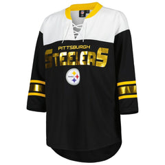 G-III 4Her by Carl Banks Women's Double Team 3/4-Sleeve Lace-Up T-Shirt - Pittsburgh Steelers T-shirts