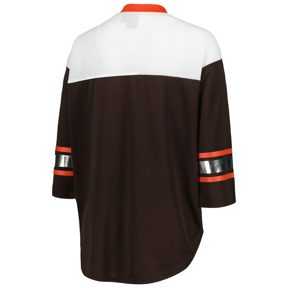 G-III 4Her by Carl Banks Women's Double Team 3/4-Sleeve Lace-Up T-Shirt - Cleveland Browns T-shirts