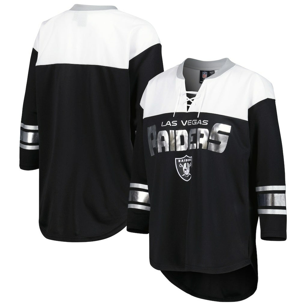 G-III 4Her by Carl Banks Women's Double Team 3/4-Sleeve Lace-Up T-Shirt - Las Vegas Raiders T-shirts