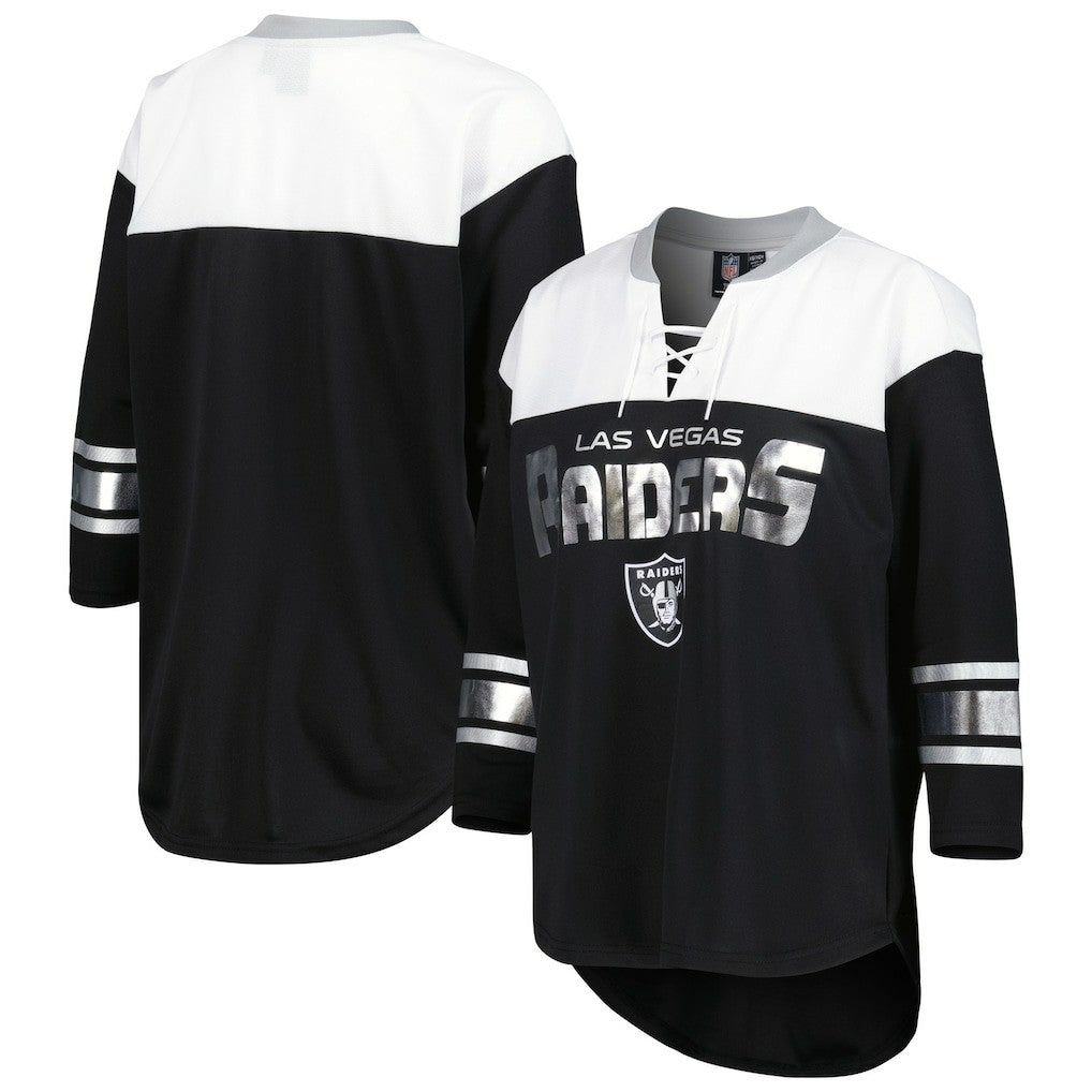 G-III 4Her by Carl Banks Women's Double Team 3/4-Sleeve Lace-Up T-Shirt - Las Vegas Raiders T-shirts