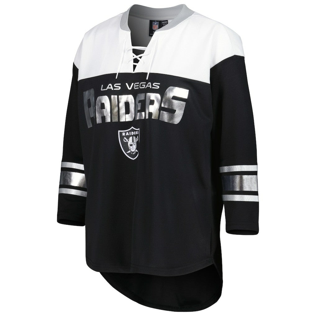 G-III 4Her by Carl Banks Women's Double Team 3/4-Sleeve Lace-Up T-Shirt - Las Vegas Raiders T-shirts