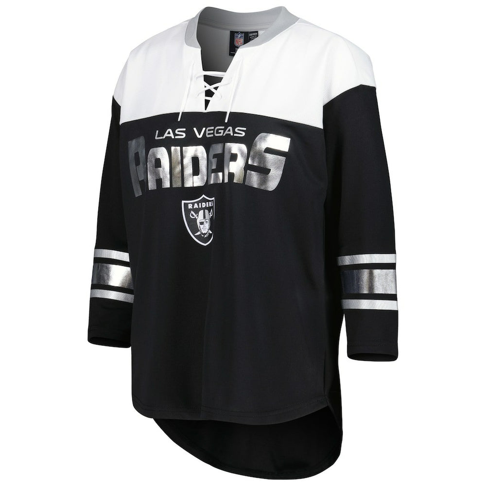 G-III 4Her by Carl Banks Women's Double Team 3/4-Sleeve Lace-Up T-Shirt - Las Vegas Raiders T-shirts