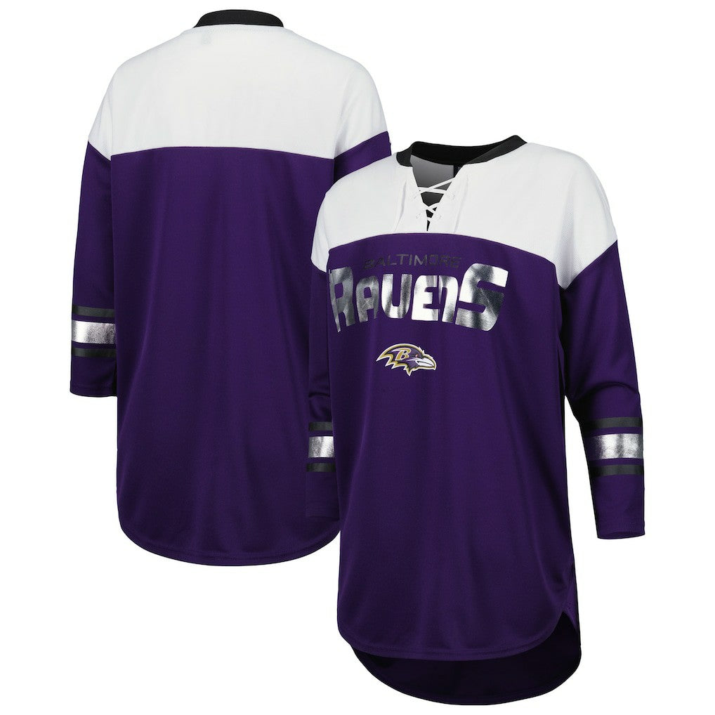 G-III 4Her by Carl Banks Women's Double Team 3/4-Sleeve Lace-Up T-Shirt - Baltimore Ravens T-shirts