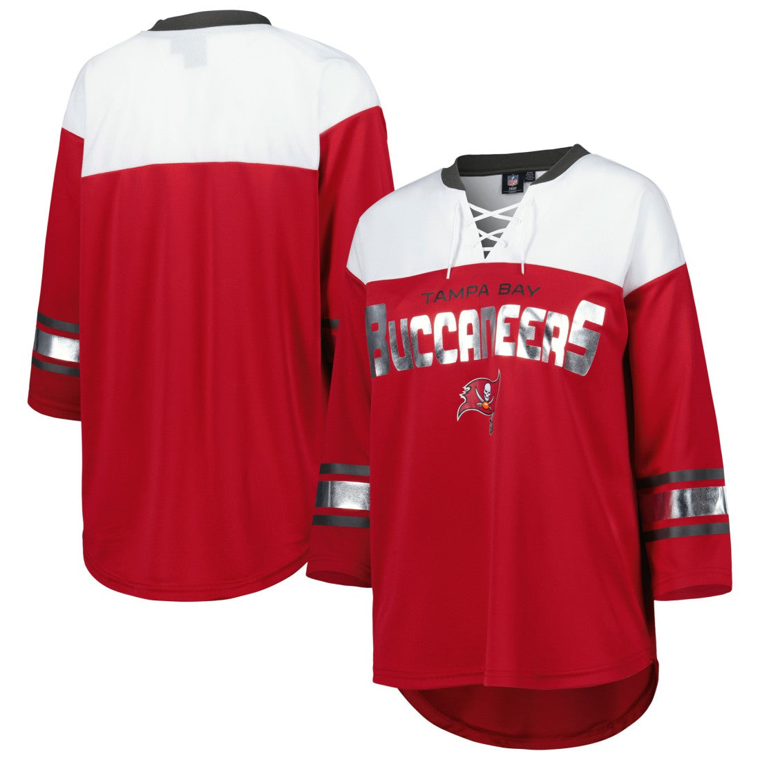 G-III 4Her by Carl Banks Women's Double Team 3/4-Sleeve Lace-Up T-Shirt - Tampa Bay Buccaneers T-shirts
