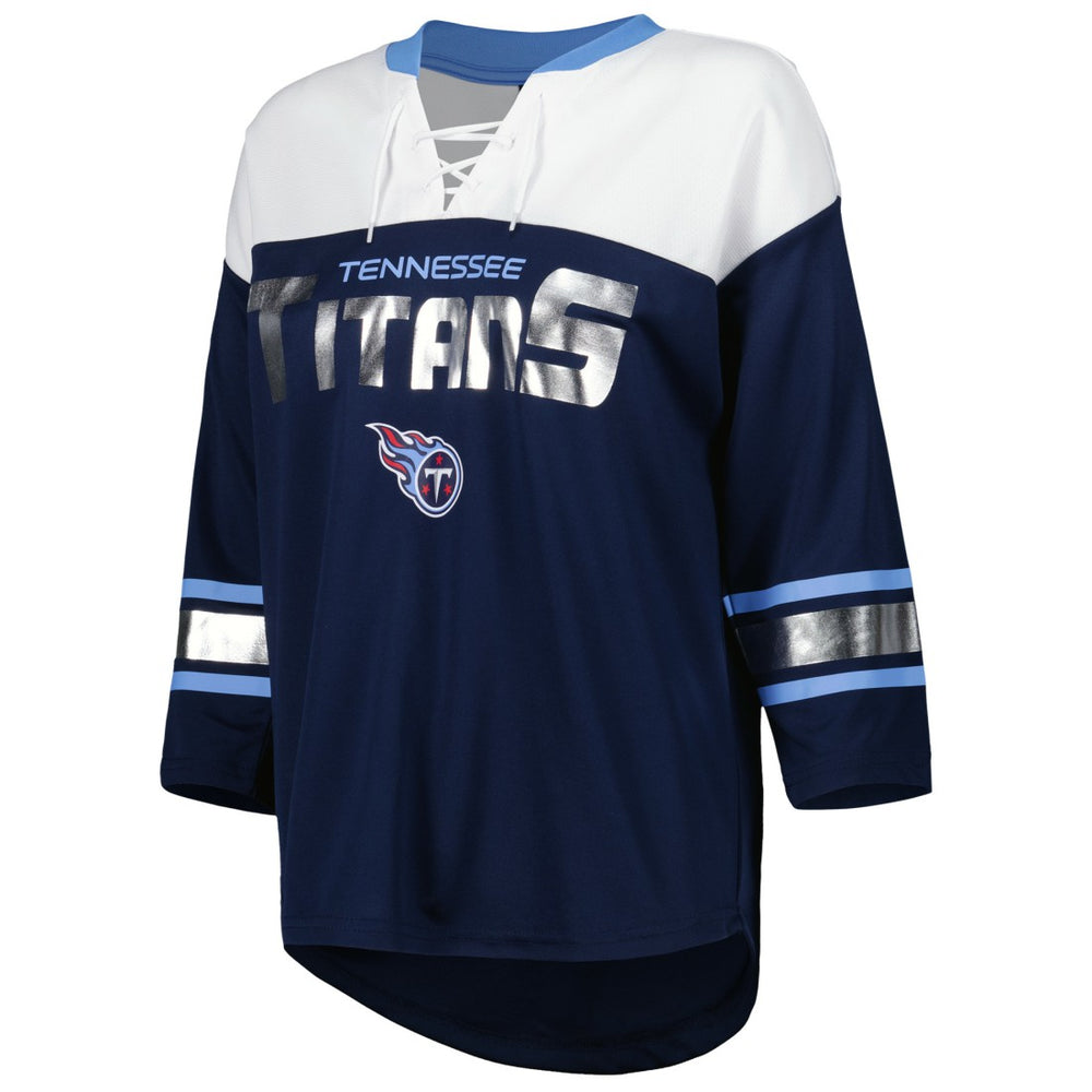G-III 4Her by Carl Banks Women's Double Team 3/4-Sleeve Lace-Up T-Shirt - Tennessee Titans T-shirts