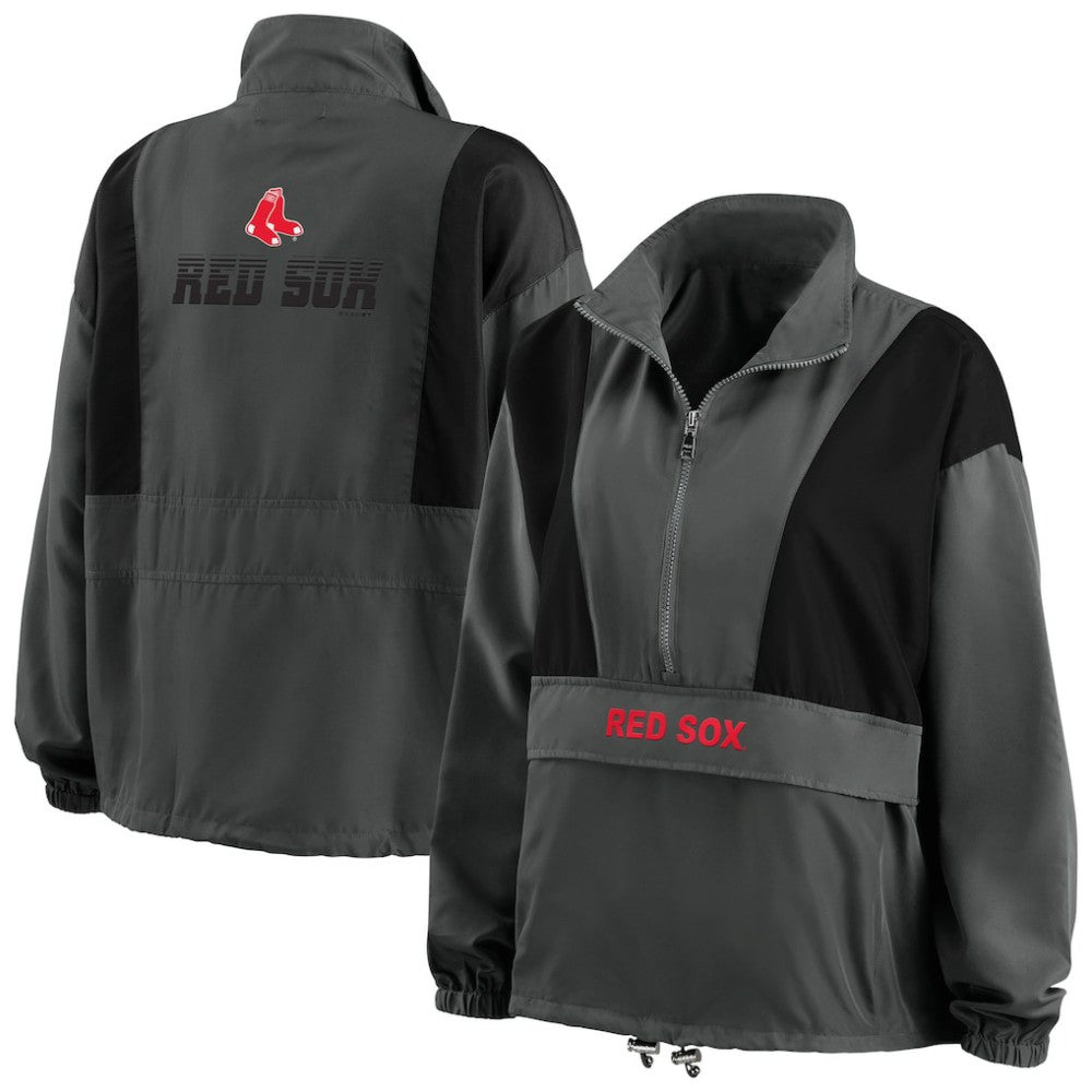 Charcoal Boston Red Sox WEAR by Erin Andrews Women's Packable Half-Zip Jacket