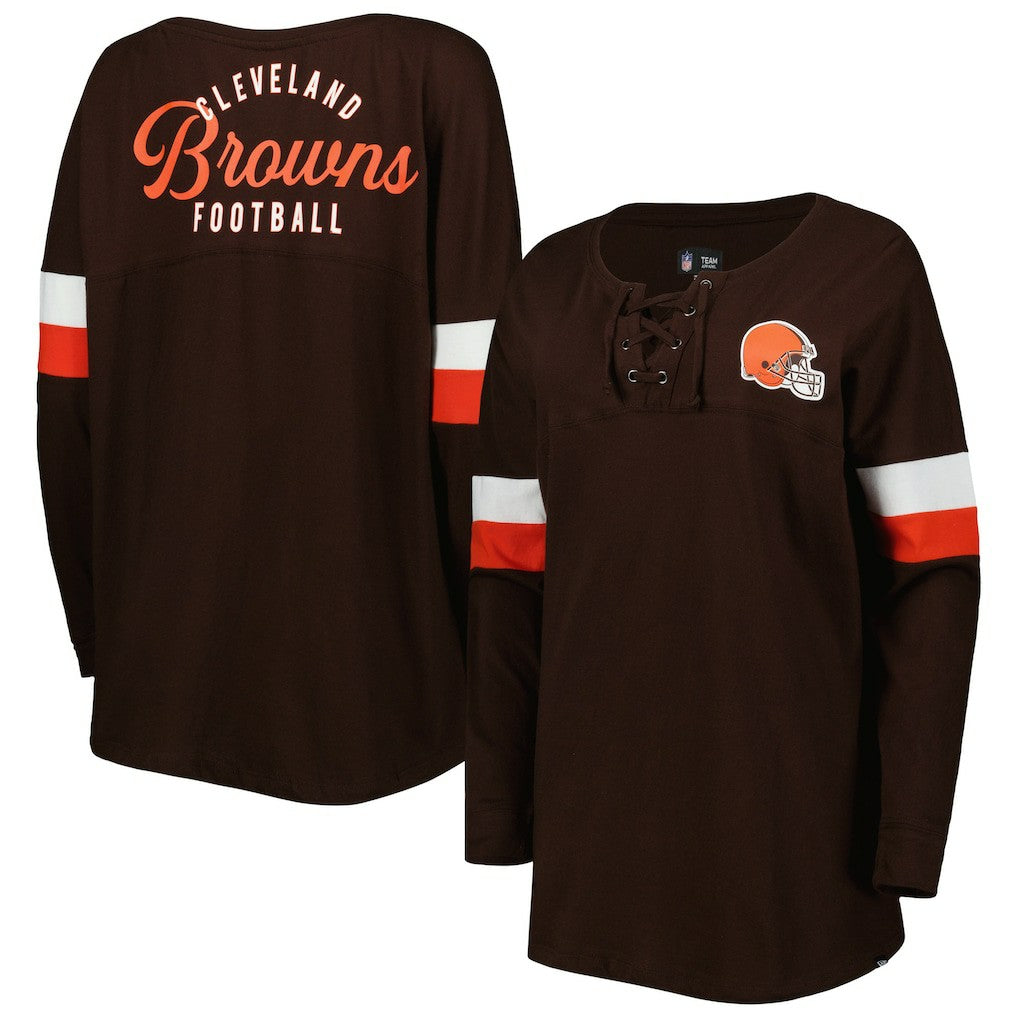 Women's Athletic Varsity Lace-Up Lightweight Long Sleeve T-Shirt - Cleveland Browns T-shirts