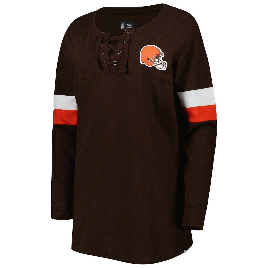 Women's Athletic Varsity Lace-Up Lightweight Long Sleeve T-Shirt - Cleveland Browns T-shirts