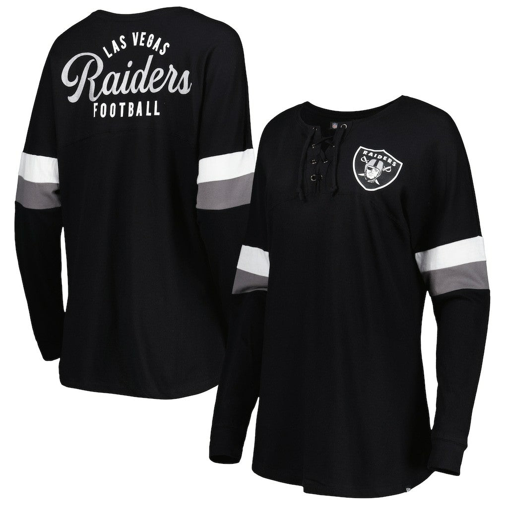 Women's Athletic Varsity Lace-Up Lightweight Long Sleeve T-Shirt - Las Vegas Raiders T-shirts