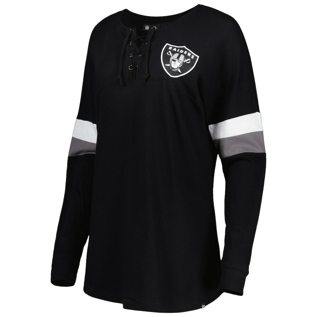 Women's Athletic Varsity Lace-Up Lightweight Long Sleeve T-Shirt - Las Vegas Raiders T-shirts
