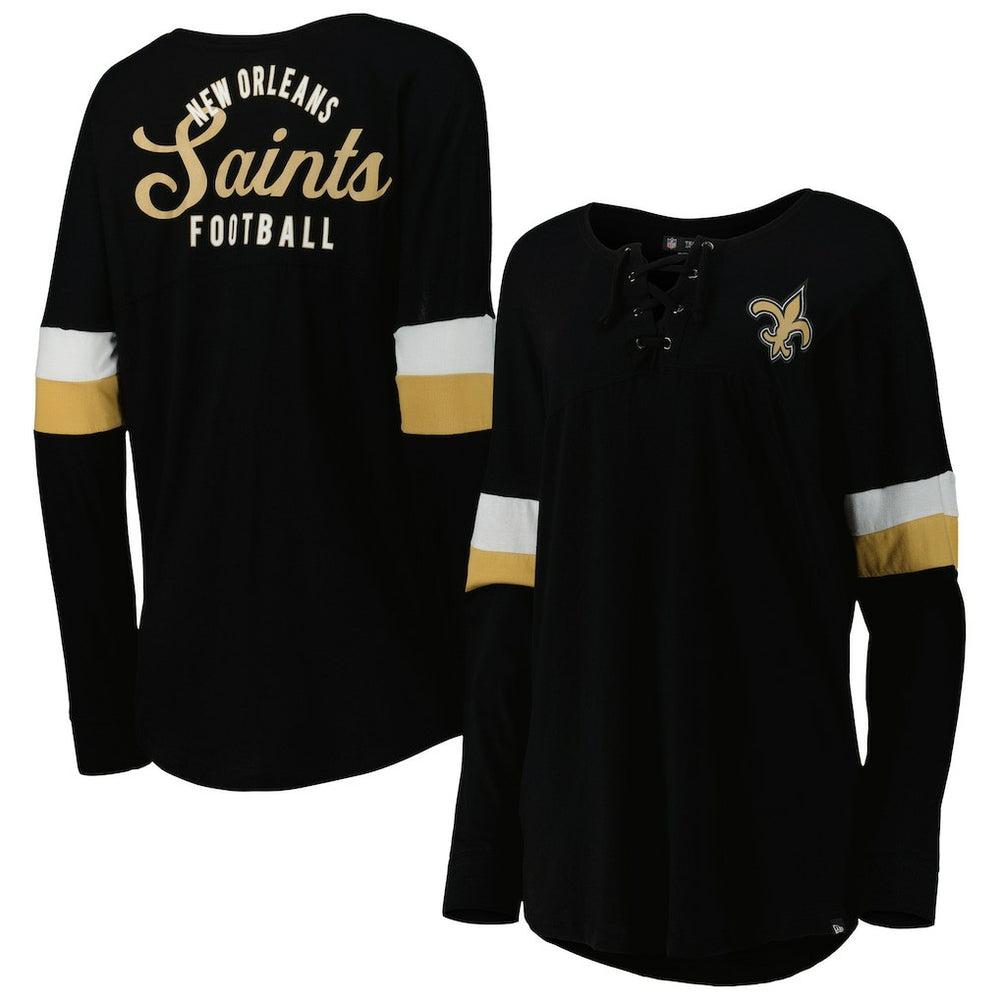 Women's Athletic Varsity Lace-Up Lightweight Long Sleeve T-Shirt - New Orleans Saints T-shirts