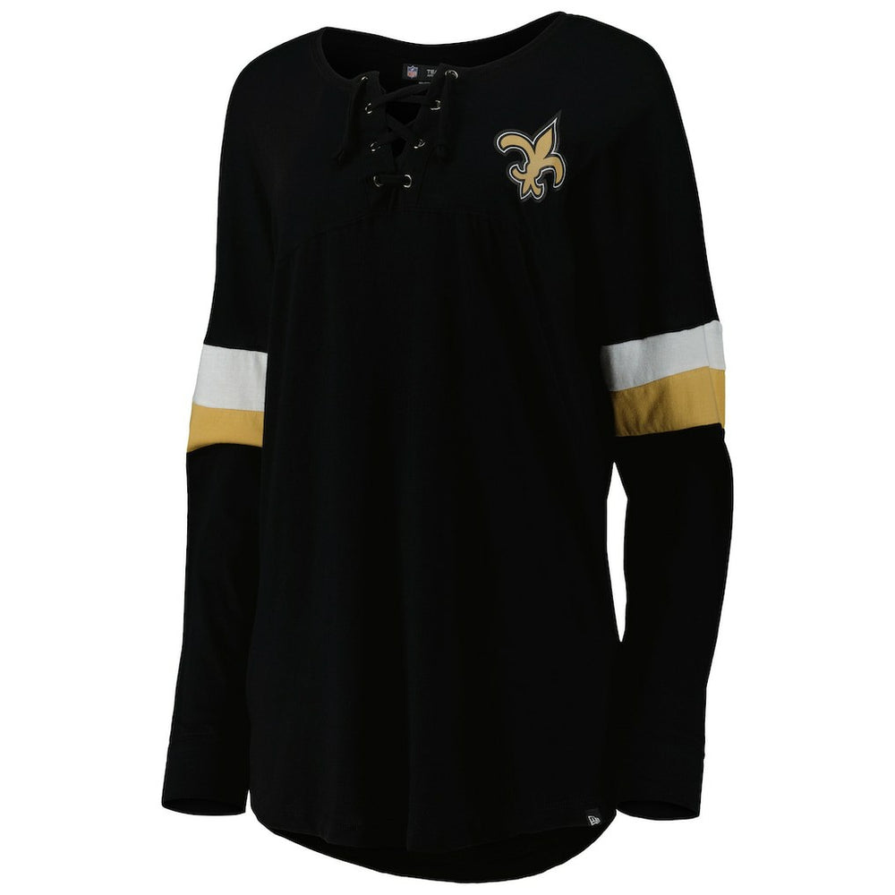Women's Athletic Varsity Lace-Up Lightweight Long Sleeve T-Shirt - New Orleans Saints T-shirts