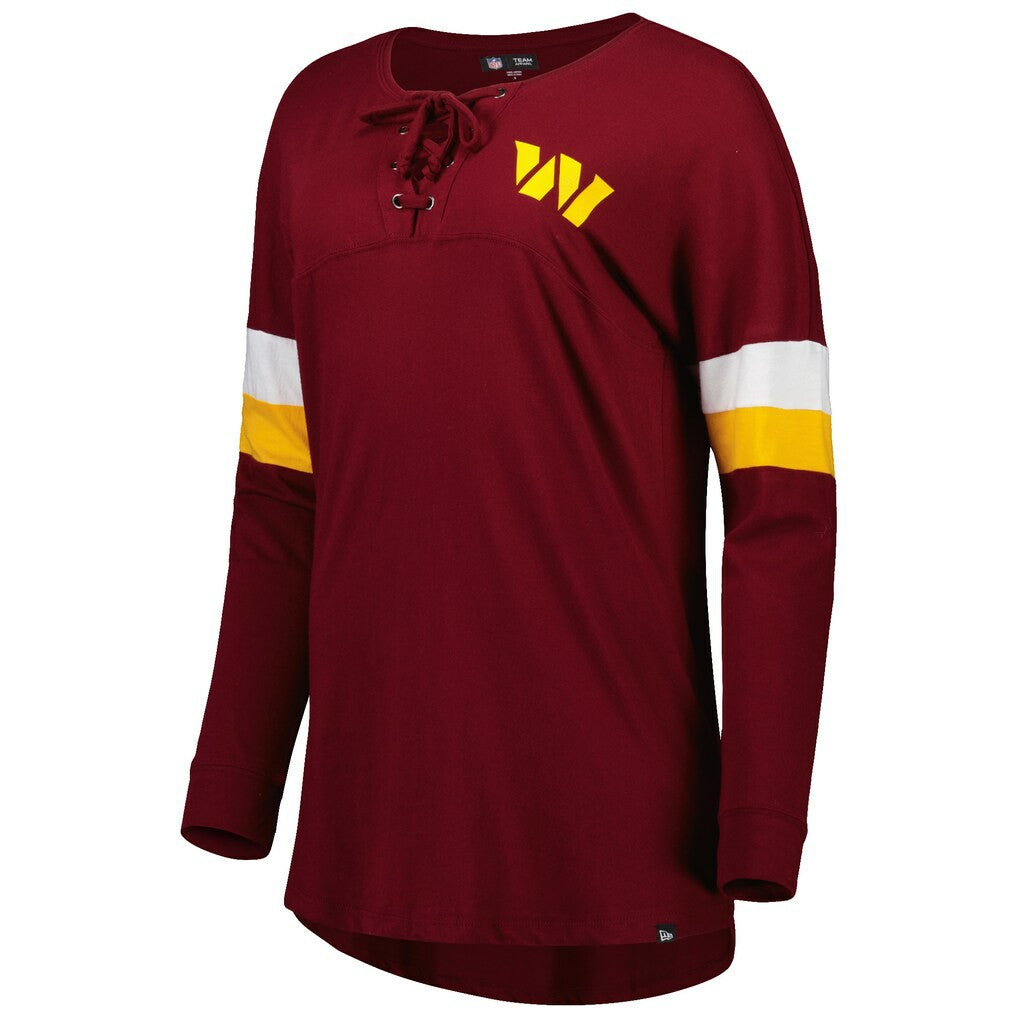 Women's Athletic Varsity Lace-Up Lightweight Long Sleeve T-Shirt - Washington Commanders T-shirts